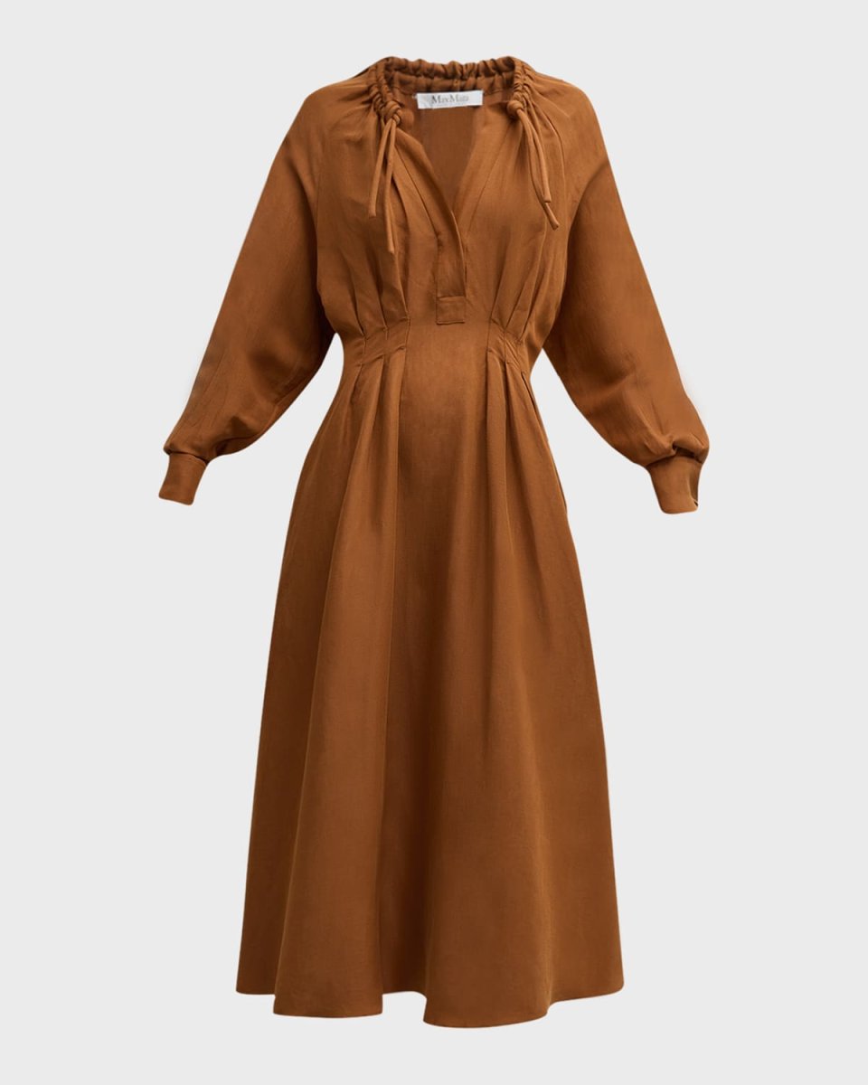 Drina Pleated Maxi Dress with Cinched Neckline